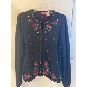 Pappagallo Christmas Sweater Poinsettia Flowers Large L